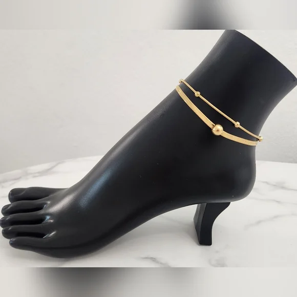 Double Layer Gold Plated Round Beads Blade Anklet - Picture 3 of 13